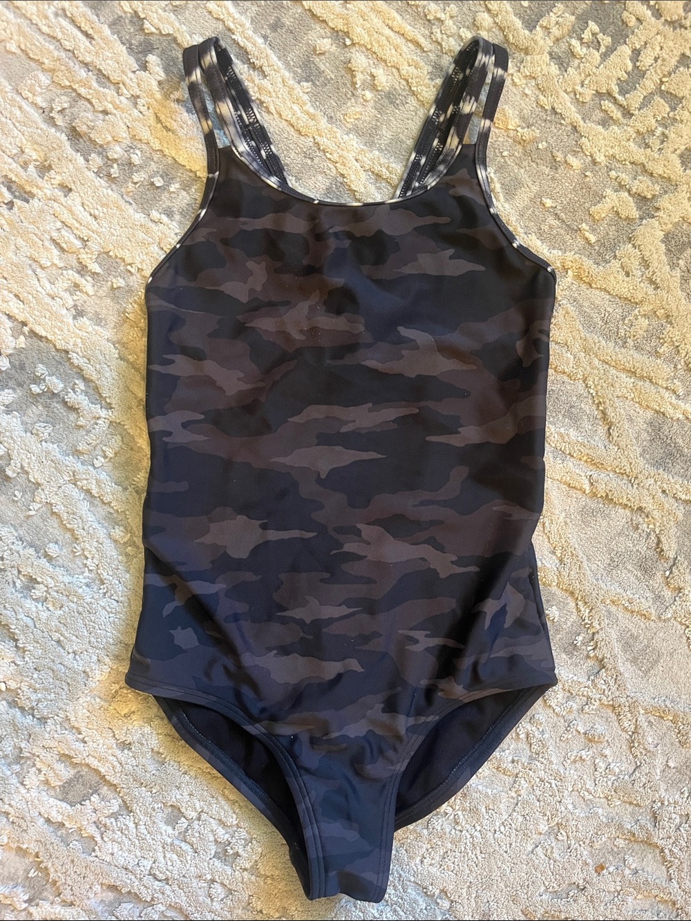 Athleta Girls' Black Camo One-Piece Swimsuit Xsmall 6